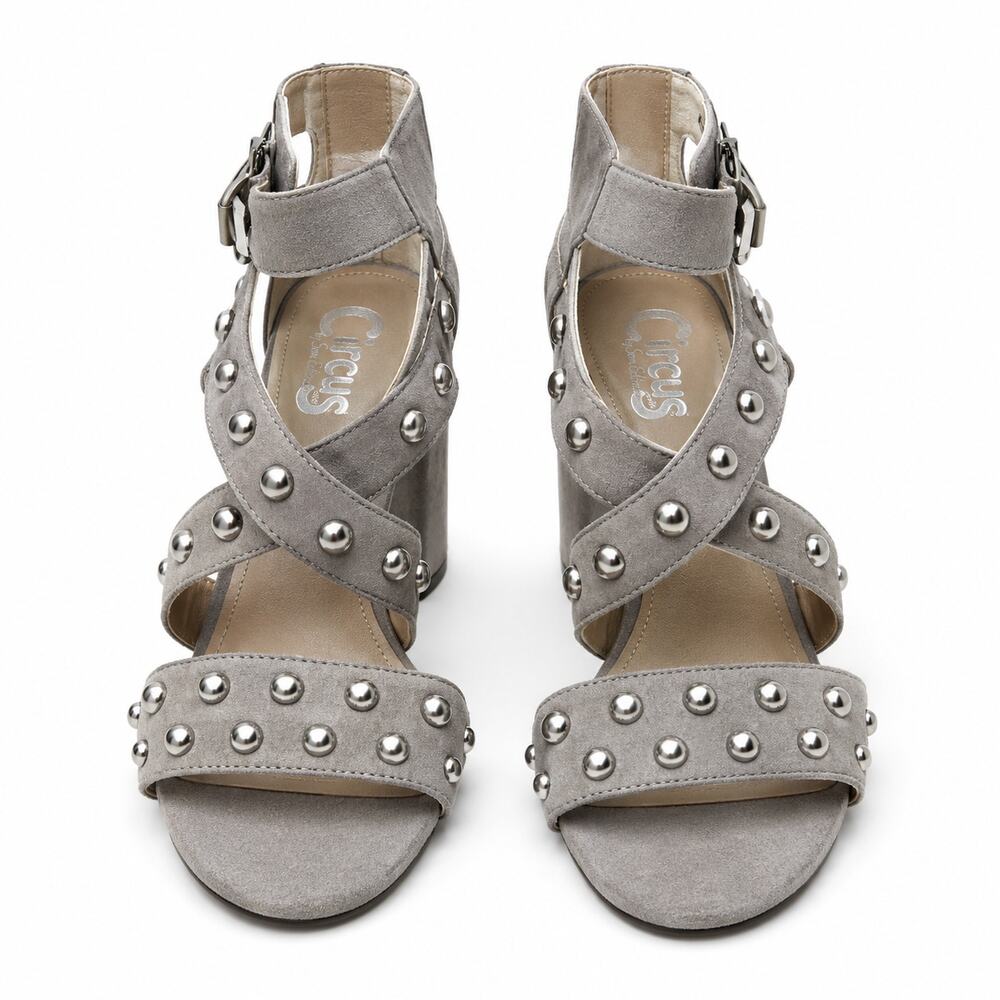 Circus by Sam Edelman Studded Block Heel Sandals Women's 8 Gray Ankle Strap